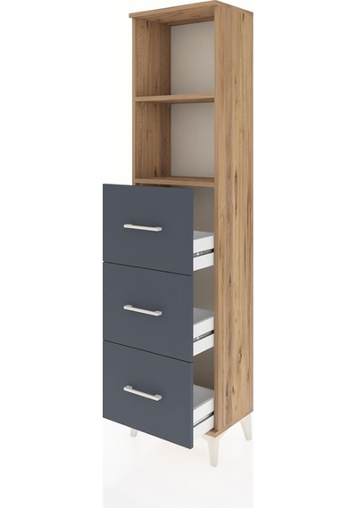 Arges Dolap 2 Raflı 3 Çekmeceli 44x30x182 Çam-antrasit Çam