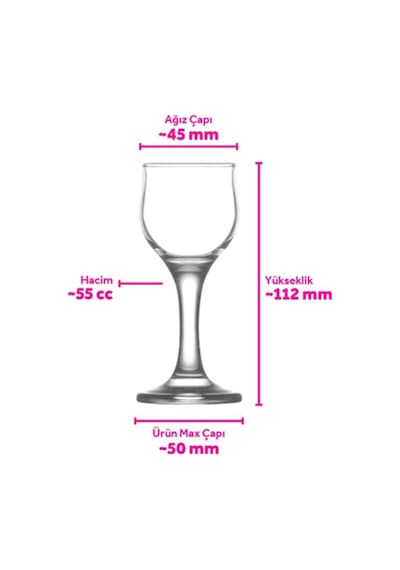 Lav Nevakar Cam Likör Kadehi 6'lı 55 ml Ayaklı (Şerbet Bardağı )