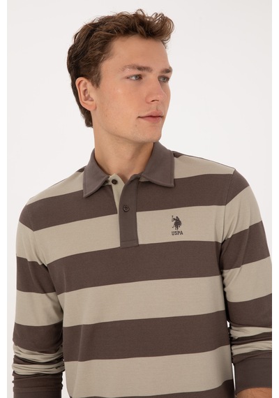 U.S. Polo Assn. Erkek Regular Fit Polo Yaka Çizgili Vizon Sweatshirt 50316467-VR052