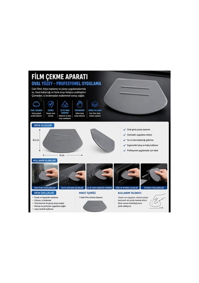 Oval Film Çekme Aparatı Profesyonel Cam Film Raklesi, Folyo Uygulama Aparatı, Su Sıyırma Ve Kabarcık Giderici - 883760070