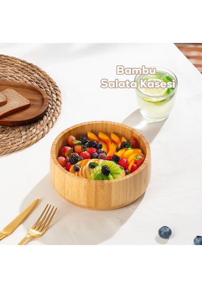 Porsima 2074 Orta Boy Doğal Bambu Salata Kasesi 18cm Diğer