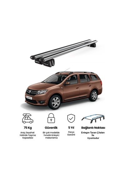 Pençe Dacia Logan Ara Atkı 2013-2017 Uyumlu Gri Ara Atkı Port Bagaj Tavan Barı