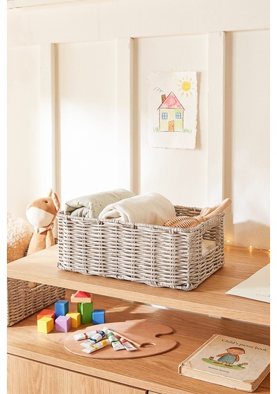 Ocean Home Textile 4'lü Çocuk Odası Yıkanabilir Gri Pp Rattan Sepet Set 30 X 20 X 11 / 33 X 23 X 11 / 36 X 26 X 12 / 39 X 29 X 13 Cm