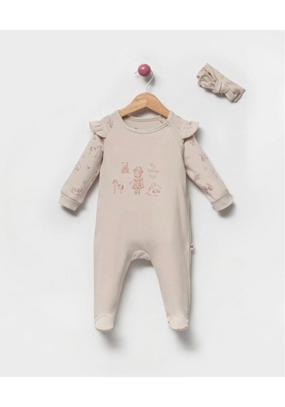 Bellamio Kids Toys Fırfırlı Yandan Çıtcıtlı Bandanalı Tulum Bej