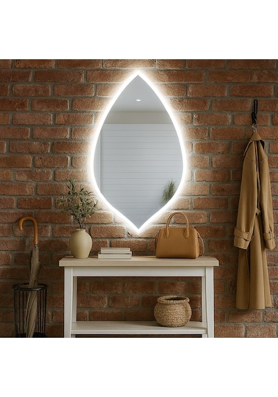 70x120 Cm Damla Form Led Ayna Dokunmatik, Dim Edilebilir, 6500 Beyaz Işık Modern Duvar Aynası Beyaz