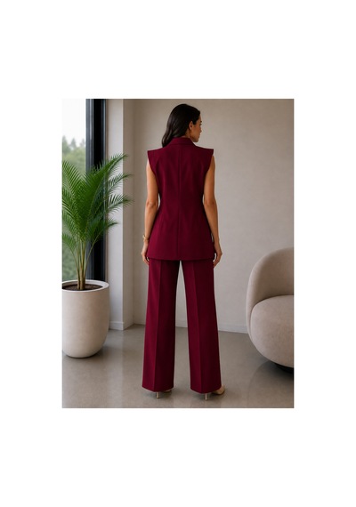 Gül&can Butik Mürdüm Renk Yelek Pantolon Takımı Bordo