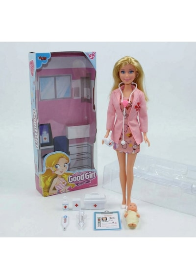 Oyuncak Doktor Seti - Minik Bebek Ve 10+ Parça Tıbbi Aksesuar Dahil - Eğitici Rol Yapma Oyuncak Pembe