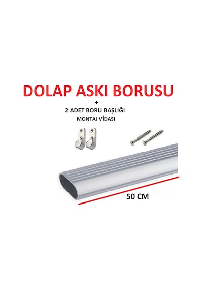 50 Cm Gardırop Askı Borusu-Alüminyum Oval Dolap Borusu