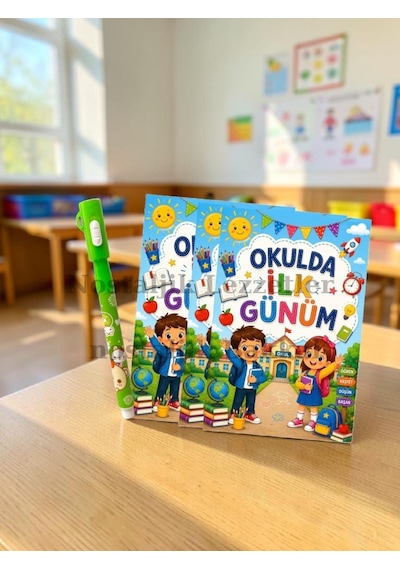 5 Adet Öğrencilere Özel Okulda İlk Günüm Yazılı Hediye Seti 1. Sınıf- Sene Başı Ayıcık Desenli Görünmez Kalem Tebrik Kartı Hediyeli
