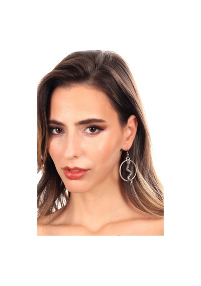 Kadın Antik Gümüş Kaplama Sallantılı Model Dairesel Yılan Küpe Gümüş