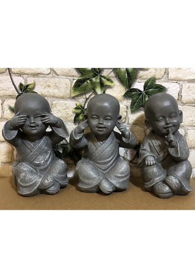 Tr 1a-becker 3'lü Set Buda Dekoratif Figür 15 Cm Dekoratif Figür Bahçe Feng Shui Heykel Gri Polystone Genel