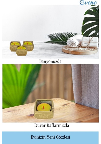 Mumluk Şamdan 3 Adet Tealight Uyumlu Üçlü Mini Çizgili Çiçekli Model - Altın