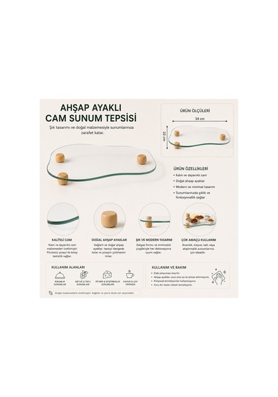 Ahşap Ayaklı Dekoratif Cam Sunum Tepsisi Çok Amaçlı Kullanım Söz Tepsisi, Yemek Sunum Tepsisi Diğer