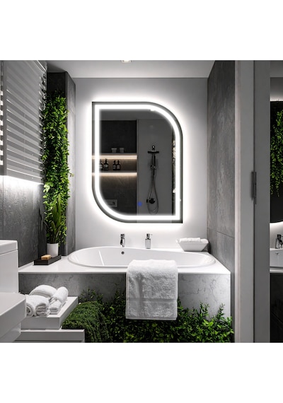 Curva Beyaz Led'li Kumlamalı Lavabo & Banyo Aynası Dokunmatik Sensörlü 65 X 90 Cm