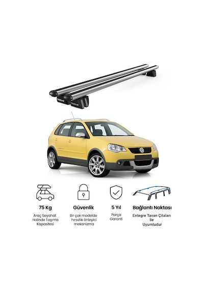 Pençe Volkswagen Polo Cross 2006-2009 Uyumlu Gri Ara Atkı Port Bagaj Tavan Barı