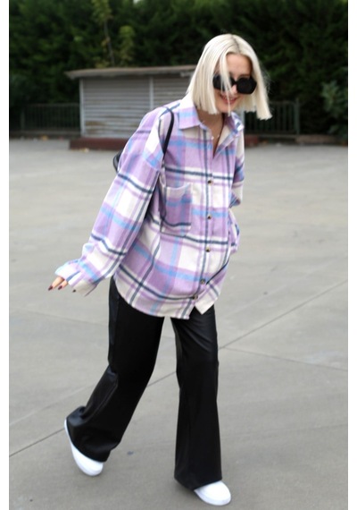 Madmext Lila Oversize Kadın Oduncu Gömlek Mg1589