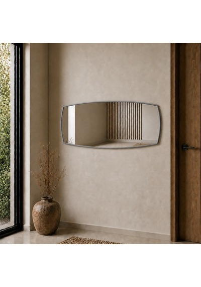 Modern Banyo Aynası 40x120 Cm Asimetrik Minimalist Dekoratif Duvar Aynası Gri