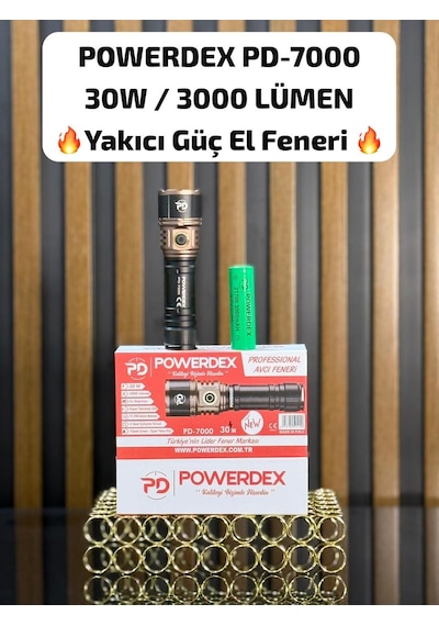 Powerdex Pd-7000 30w 3000 Lümen Profesyonel El Feneri Yüksek Güçlü Led Alüminyum Alaşım Malzeme Özellikleri Siyah