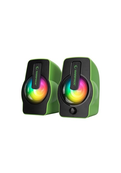 Yeşil - Rgb Işıklı 1+1 Hoparlör Speakaer Set Usb Kablo 2.0 Multimedya - 6w
