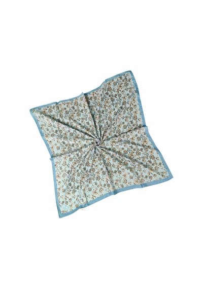 Mim Eşarp Prime Pamuk Çiçek Desenli Eşarp 90x90 Cm Açık İndigo