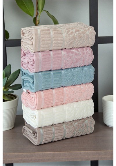 Çınar Jakarlı 6 Lı Kadife Pamuklu El Ve Yüz Havlu Seti 50x90 Cm - 04557 - Karışık Renkli Çok Renkli