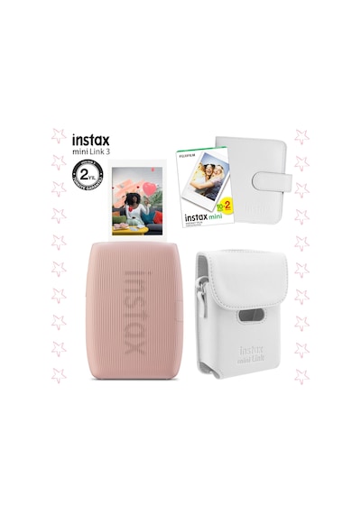 Instax Mini Link 3 Pembe Akıllı Telefon Yazıcısı Beyaz Çanta Deri Albüm Ve 20'li Mini Film Pembe