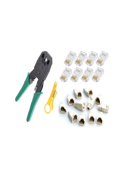 Network Cat5Cat6 Sıkma Pense + 100 Jak + 100 Cover Kılıf