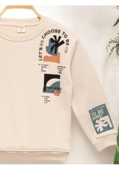 Zekids Erkek Çocuk 3 İplik Şardonlu Sweat-14275 Bej