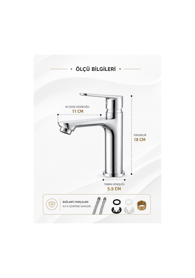 Lüx Krom Sabit Lavabo Bataryası Premium Tasarım Ağır Gövde Çift Su Girişli Lavabo Bataryası Çeşmesi Musluğu