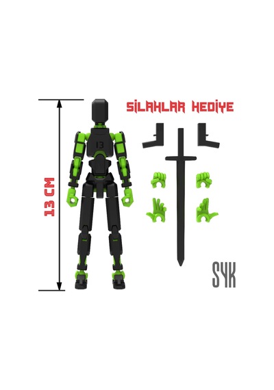 Robot 13 Dummy Siyah Yeşil Tüm Eklemleri Hareketli Aksiyon Figürü Oyuncak