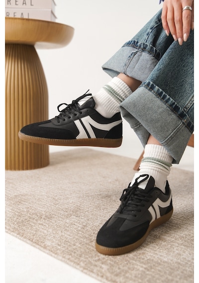Daxtors Garantili Carina Günlük Ortopedik Kadın Sneaker Spor Ayakkabı Siyah-beyaz