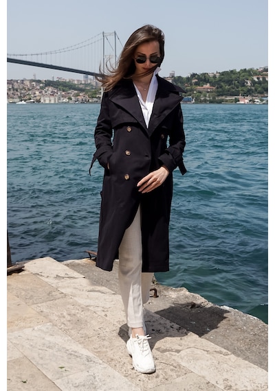 Pastelastore %100 Pamuk Gabardin Uzun 110cm Astarlı Kemerli Kadın Trençkot 1111 Siyah Pastelastore %100 Pamuk Gabardin Uzun 110cm Astarlı Kemerli Kadın Trençkot 1111 Siyah