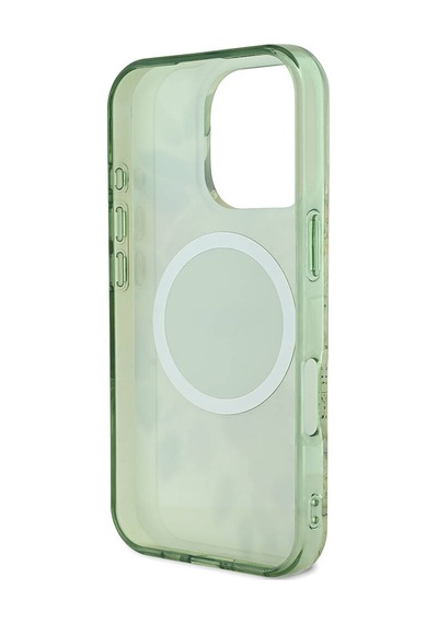 Apple iPhone 16 Pro Uyumlu Kılıf Guess Lisanslı Magsafe Şarj Özellikli Flower Tonal Circle Yeşil
