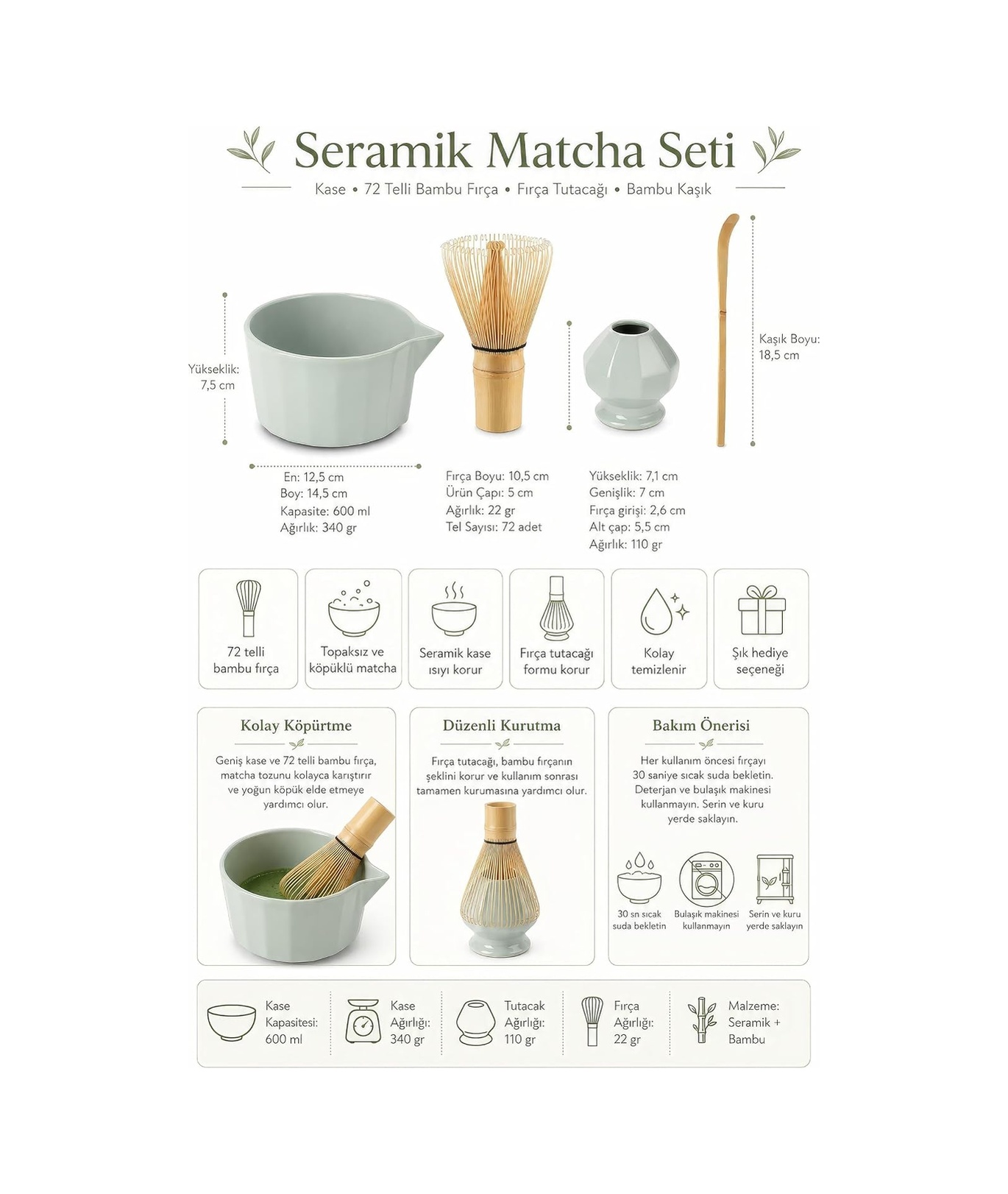 4lü Matcha Set Kase Kaşık Whisk Tutucu Bambu Whisk Çırpıcı Ve Bambu Kaşık Mt248 çok renkli