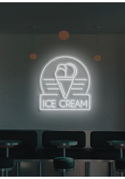 Ice Cream Yazılı Ve Şekilli Neon Tabela Beyaz