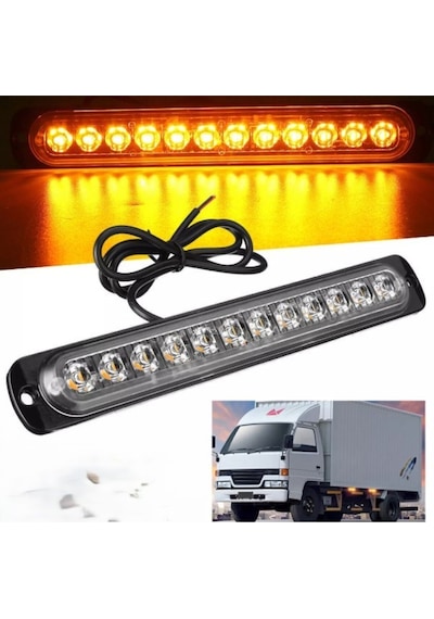Ahmet Otomotiv Amber Turuncu Işık Çubuğu 12 Ledli Parmak Araba-kamyon-tır İşaret Lambası 19cm 12v-24v