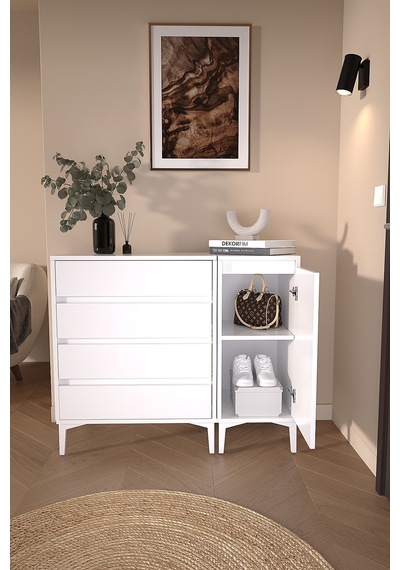 Df11105 Şifonyer 4 Çekmeceli Kapaklı Raflı Çok Amaçlı Depolama Dolabı, Ayakkabılık, Modern Şifonyer Beyaz Df11105 Şifonyer 4 Çekmeceli Kapaklı Raflı Çok Amaçlı Depolama Dolabı, Ayakkabılık, Modern Şifonyer Beyaz