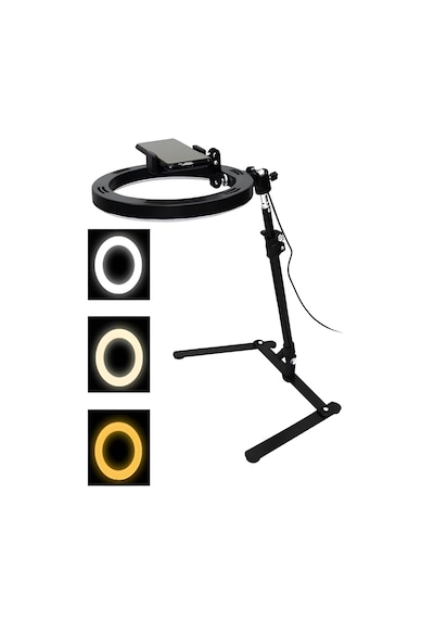 Smaylıng 10 İnç Üst Çekim Ring Light Işıklı Masaüstü Çekim Standı Telefon & Tablet Tutucu 3 Işık Modu Ayarlanabilir Yükseklik