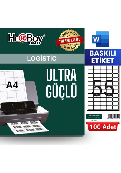 Herboy Hb-1055 37 X 24 Mm A4 Baskılı Laser Etiket 100 Adet