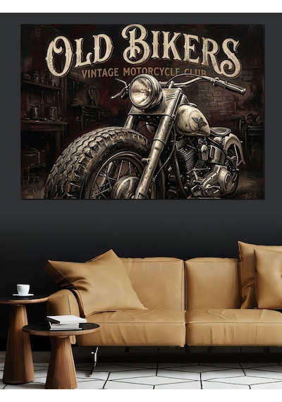 Old Bikers Klasik Motosiklet Tabelası Dekoratif Kanvas - Mdf Ahşap Tablo