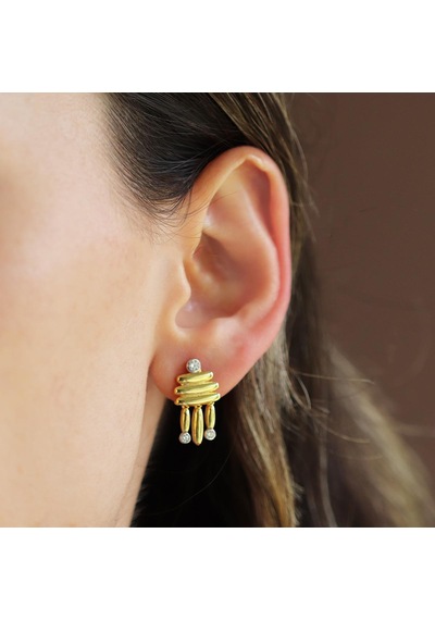 Camber Trend Gold Gümüş Küpe Gümüş