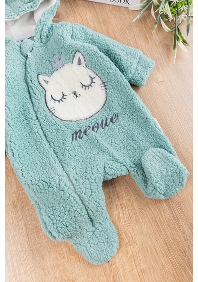 Babymod Kedi Figürlü Peluş Welsoft Kız/erkek Bebek Tulum Yeşil