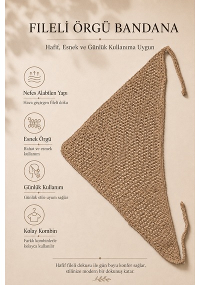 Kahverengi Fileli Örgü Bandana Kadın Bağlamalı Saç Bandı Hafif Esnek Günlük Bandana Kahverengi - 884327932 Kahverengi