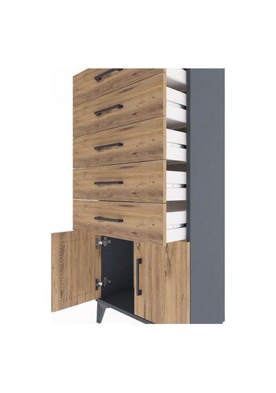 Arges Dolap 5 Raflı 2 Kapaklı 60x30x134 Antrasit-çam Antrasit