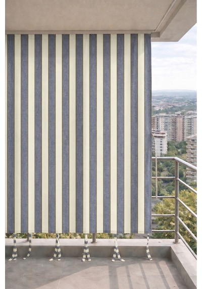 Gri-krem Balkon Perdesi Kornişli Bağcıklı Su Geçirmez Dış Mekan Dayanıklı Modern Balkon Brandası