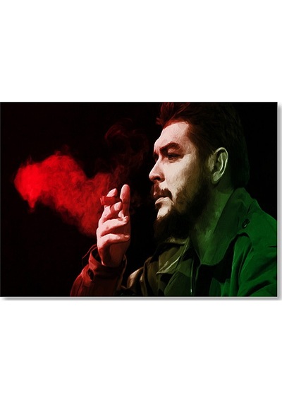 Cakasepetim Che Guevara Puro İçiyor Siyah Arka Plan Ahşap Mdf Tablo