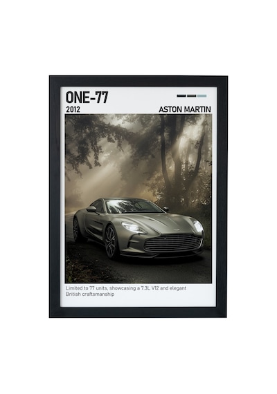 Aston Martin One-77 Ahşap Çerçeveli Poster Tablo Hypercar Koleksiyon Siyah