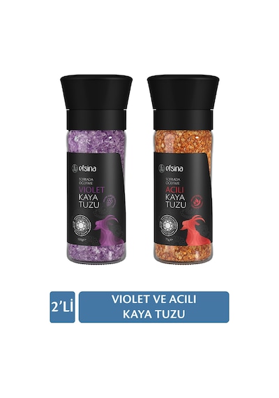 Efsina Violet ve Acılı Kaya Tuzu Değirmenli Gurme Tuz 2'li Set