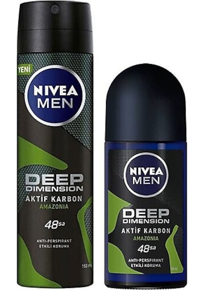 Nivea Men Deep Dimension Amazonia Aktif Karbon Erkek Roll-On Deodorant 50 ML + Deodorant 150 ML