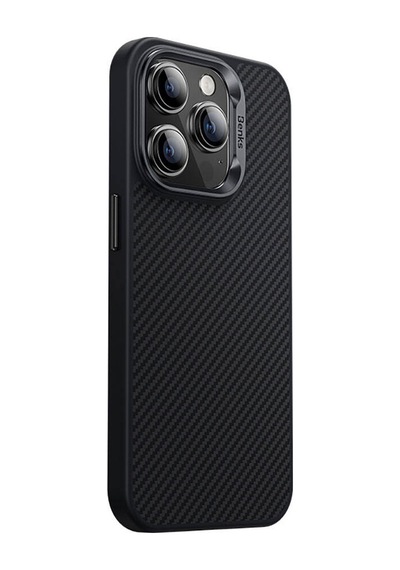 Apple Uyumlu iPhone 14 Pro Kılıf Karbon Fiber Magsafe Özellikli Benks Hybrid Armorpro 600d Kevlar Siyah